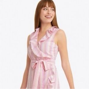 Draper James Reba Wrap Dress in Pink and White Seersucker| Size 4